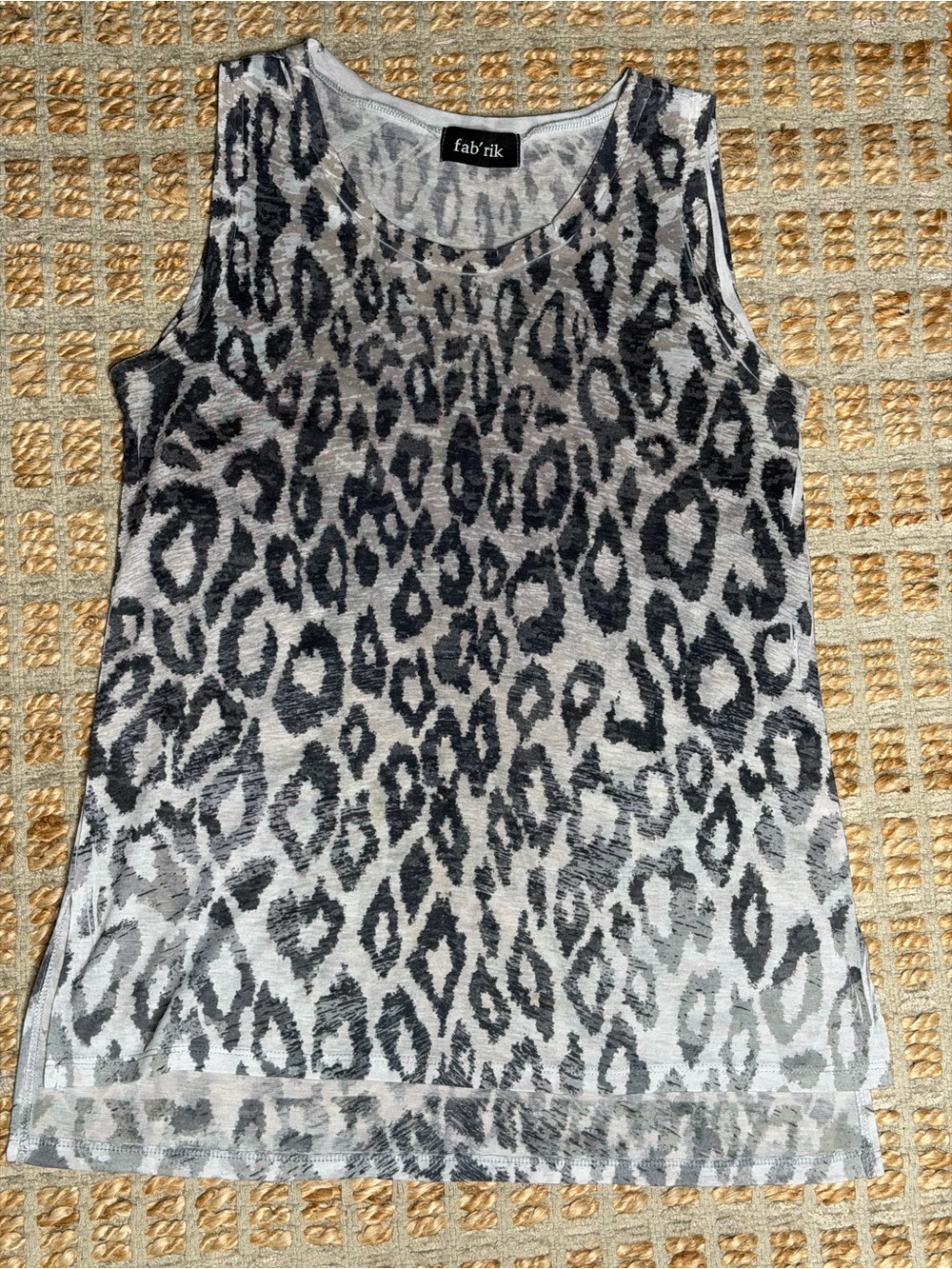 fab'rik Black and Gray Leopard Print Sleeveless Tank Top